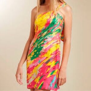 Yoana Baraschi Yellow and Pink One Shoulder Dress